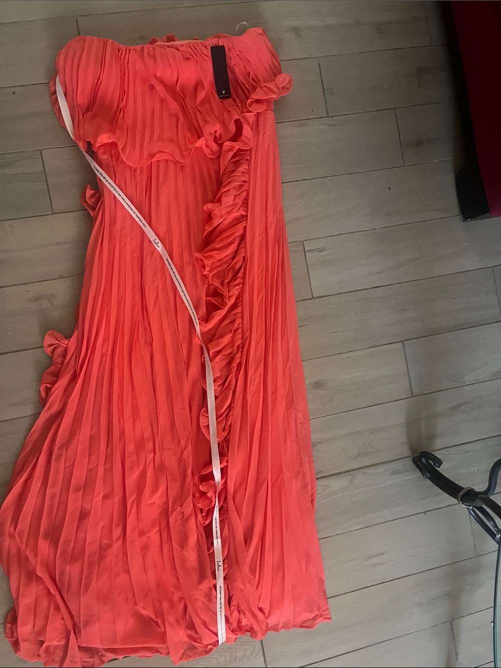 Lulu's Coral Strapless Ruffle Pleated Maxi Dress